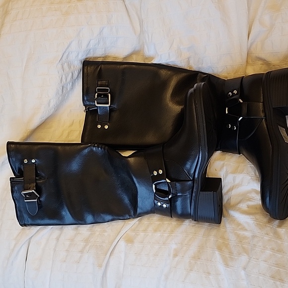 Call It Spring Black Over the Knee Buckle Boots - Picture 3 of 4